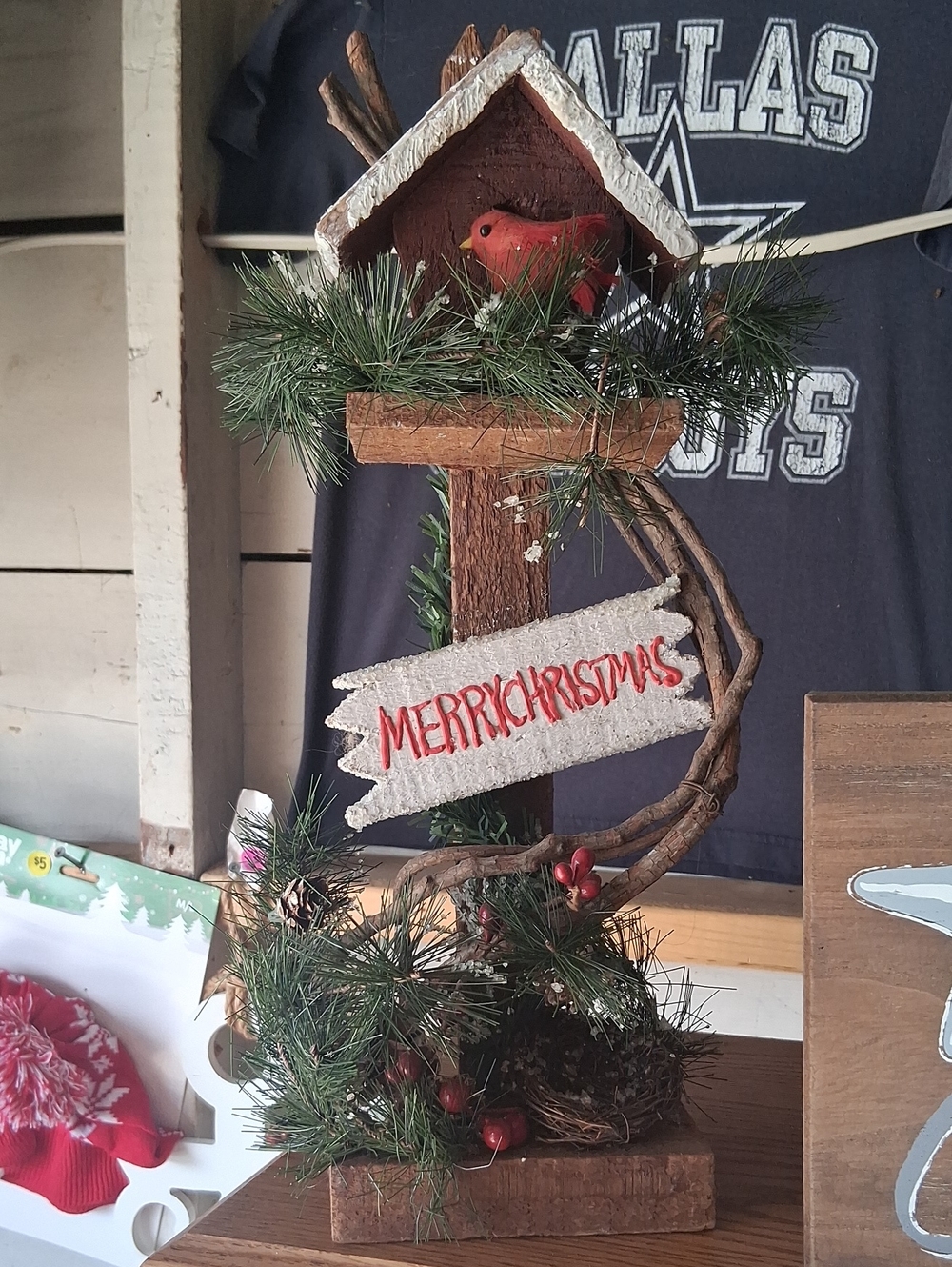 Rustic Red Bird 'Merry Christmas' Holiday Decor